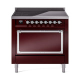 ILVE Nostalgie II Noblesse 36-Inch Induction Range with Solid Door in Burgundy with Chrome Trim (UNI366QNMPBUC)