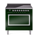 ILVE Nostalgie II Noblesse 36-Inch Induction Range with Solid Door in Emerald Green with Chrome Trim (UNI366QNMPEGC)