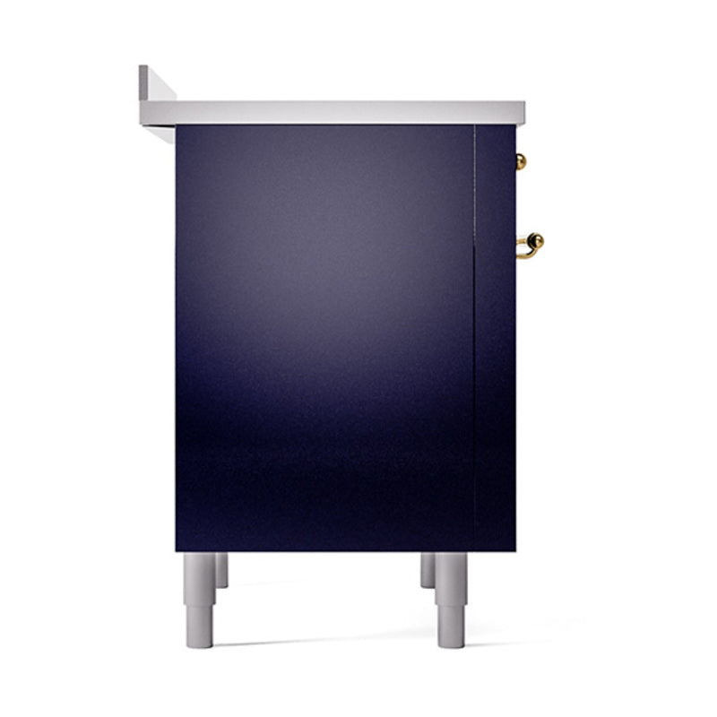 ILVE Nostalgie II Noblesse 36-Inch Induction Range with Solid Door in Midnight Blue with Brass Trim (UNI366QNMPMBG)