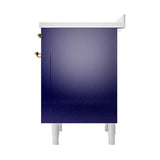ILVE Nostalgie II Noblesse 36-Inch Induction Range with Solid Door in Midnight Blue with Brass Trim (UNI366QNMPMBG)
