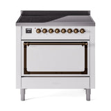 ILVE Nostalgie II Noblesse 36-Inch Induction Range with Solid Door in White with Bronze Trim (UNI366QNMPWHB)