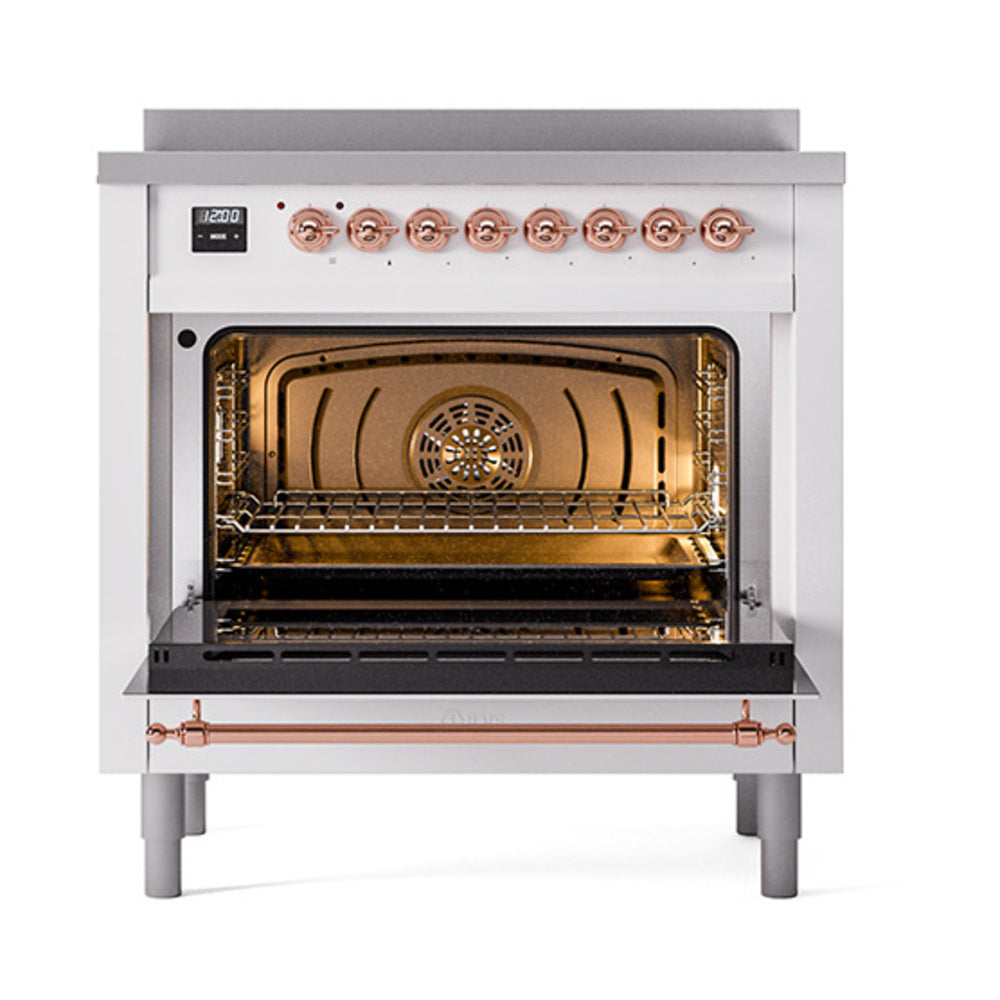 ILVE Nostalgie II Noblesse 36-Inch Induction Range with Solid Door in White with Copper Trim (UNI366QNMPWHP)