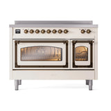 ILVE Nostalgie II Noblesse 48-Inch Induction Range with Triple Glass Door in Antique White with Bronze Trim (UNI486NMPAWB)