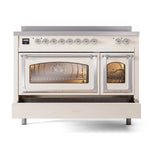 ILVE Nostalgie II Noblesse 48-Inch Induction Range with Triple Glass Door in Antique White with Chrome Trim (UNI486NMPAWC)