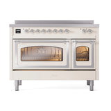 ILVE Nostalgie II Noblesse 48-Inch Induction Range with Triple Glass Door in Antique White with Chrome Trim (UNI486NMPAWC)