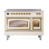 ILVE Nostalgie II Noblesse 48-Inch Induction Range with Triple Glass Door in Antique White with Brass Trim (UNI486NMPAWG)