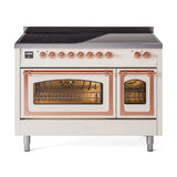 ILVE Nostalgie II Noblesse 48-Inch Induction Range with Triple Glass Door in Antique White with Copper Trim (UNI486NMPAWP)
