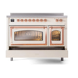 ILVE Nostalgie II Noblesse 48-Inch Induction Range with Triple Glass Door in Antique White with Copper Trim (UNI486NMPAWP)