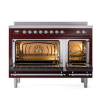 ILVE Nostalgie II Noblesse 48-Inch Induction Range with Triple Glass Door in Burgundy with Chrome Trim (UNI486NMPBUC)