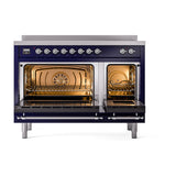 ILVE Nostalgie II Noblesse 48-Inch Induction Range with Triple Glass Door in Midnight Blue with Chrome Trim (UNI486NMPMBC)