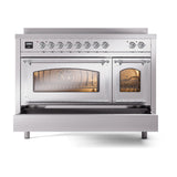 ILVE Nostalgie II Noblesse 48-Inch Induction Range with Triple Glass Door in Stainless Steel with Chrome Trim (UNI486NMPSSC)