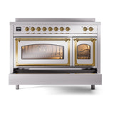 ILVE Nostalgie II Noblesse 48-Inch Induction Range with Triple Glass Door in Stainless Steel with Brass Trim (UNI486NMPSSG)