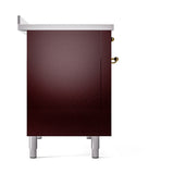 ILVE Nostalgie II Noblesse 48-Inch Induction Range with Solid Door Oven in Burgundy with Brass Trim (UNI486QNMPBUG)