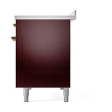 ILVE Nostalgie II Noblesse 48-Inch Induction Range with Solid Door Oven in Burgundy with Brass Trim (UNI486QNMPBUG)