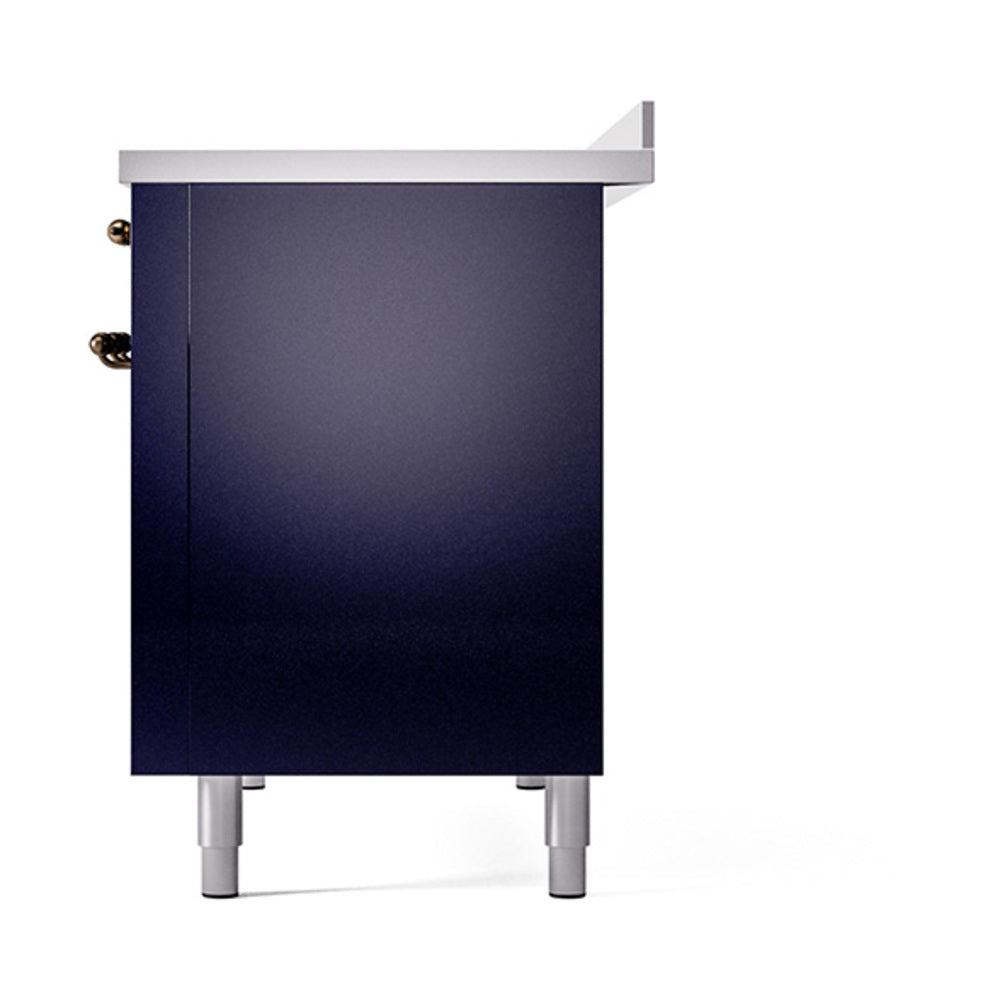 ILVE Nostalgie II Noblesse 48-Inch Induction Range with Solid Door Oven in Midnight Blue with Bronze Trim (UNI486QNMPMBB)