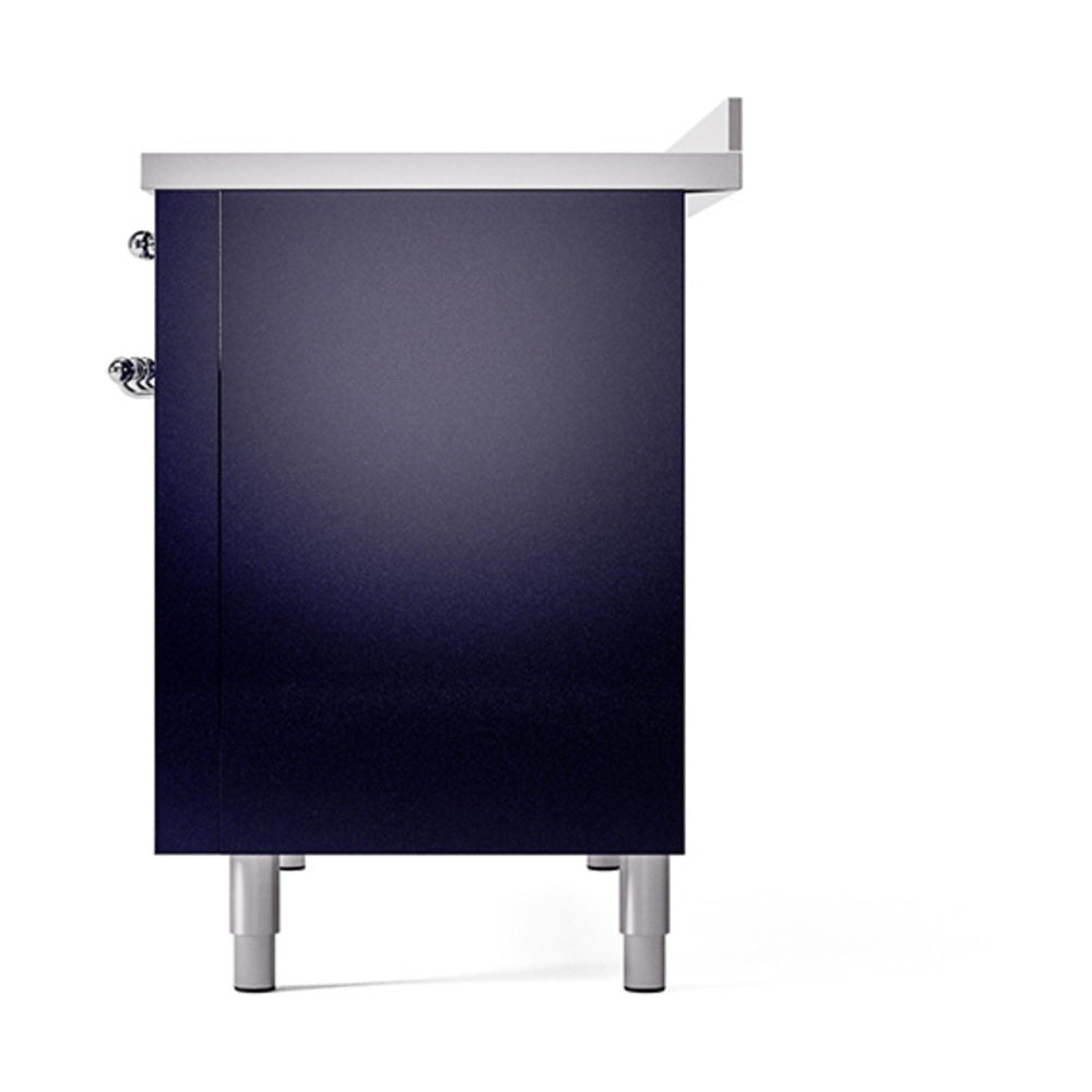 ILVE Nostalgie II Noblesse 48-Inch Induction Range with Solid Door Oven in Midnight Blue with Chrome Trim (UNI486QNMPMBC)