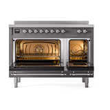 ILVE Nostalgie II Noblesse 48-Inch Induction Range with Solid Door Oven in Matte Graphite with Chrome Trim (UNI486QNMPMGC)
