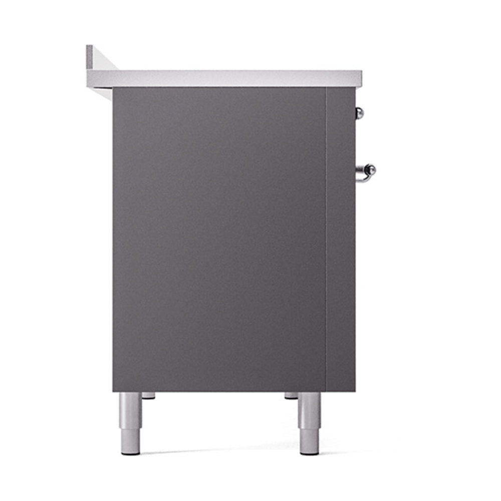 ILVE Nostalgie II Noblesse 48-Inch Induction Range with Solid Door Oven in Matte Graphite with Chrome Trim (UNI486QNMPMGC)