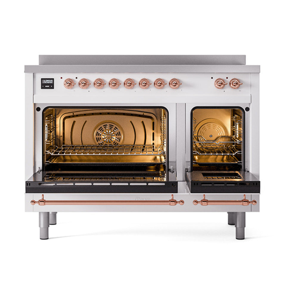ILVE Nostalgie II Noblesse 48-Inch Induction Range with Solid Door Oven in Custom RAL with Copper Trim (UNI486QNMPRAP)