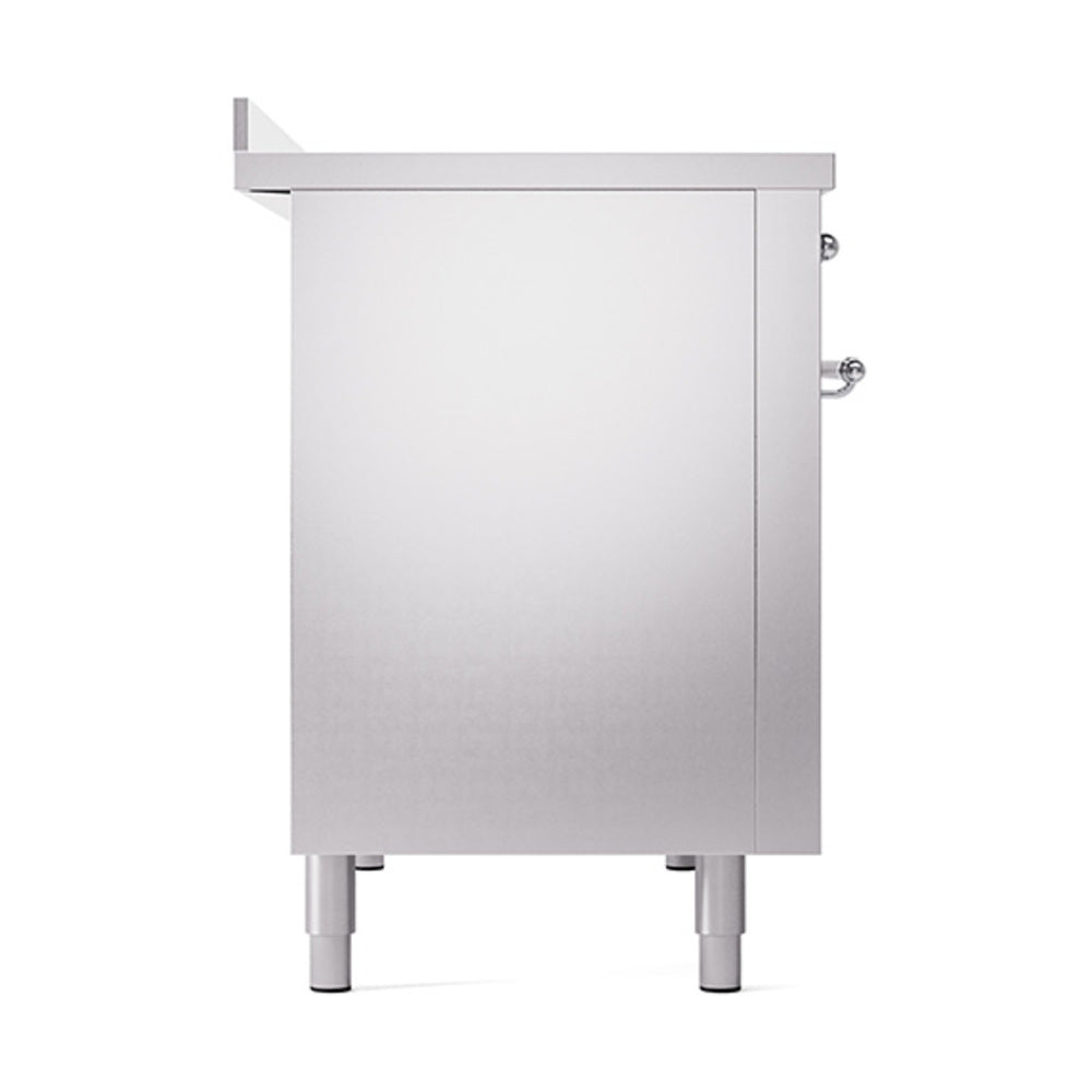 ILVE Nostalgie II Noblesse 48-Inch Induction Range with Solid Door Oven in Stainless Steel with Chrome Trim (UNI486QNMPSSC)