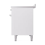 ILVE Nostalgie II Noblesse 48-Inch Induction Range with Solid Door Oven in White with Chrome Trim (UNI486QNMPWHC)