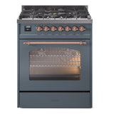 ILVE Nostalgie II 30-Inch Dual Fuel Freestanding Range in Blue Grey with Copper Trim (UP30NMPBGPLP)