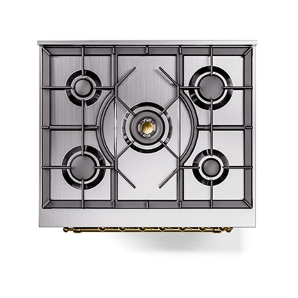 ILVE Nostalgie II 30-Inch Freestanding Natural Gas Dual Fuel Range in RAL with Brass Trim (UP30NMPRAG)