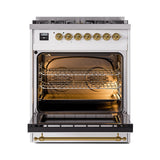 ILVE Nostalgie II 30-Inch Freestanding Natural Gas Dual Fuel Range in RAL with Brass Trim (UP30NMPRAG)