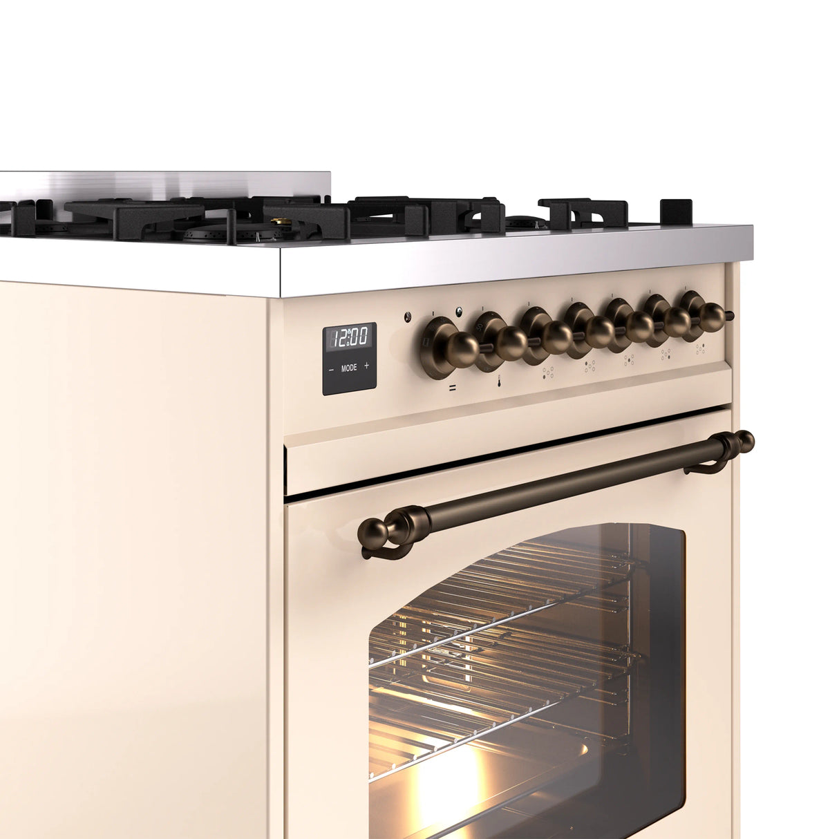 ILVE Nostalgie II 30-Inch Dual Fuel Freestanding Range in Antique White with Bronze Trim (UP30NMPAWBLP)