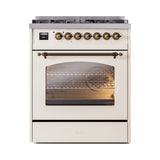 ILVE Nostalgie II 30-Inch Dual Fuel Freestanding Range in Antique White with Bronze Trim (UP30NMPAWBLP)