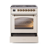 ILVE Nostalgie II 30-Inch Dual Fuel Freestanding Range in Antique White with Bronze Trim (UP30NMPAWBLP)