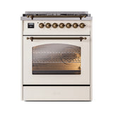 ILVE Nostalgie II 30-Inch Freestanding Natural Gas Dual Fuel Range in Antique White with Bronze Trim (UP30NMPAWB)