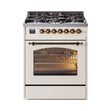 ILVE Nostalgie II 30-Inch Dual Fuel Freestanding Range in Antique White with Bronze Trim (UP30NMPAWBLP)