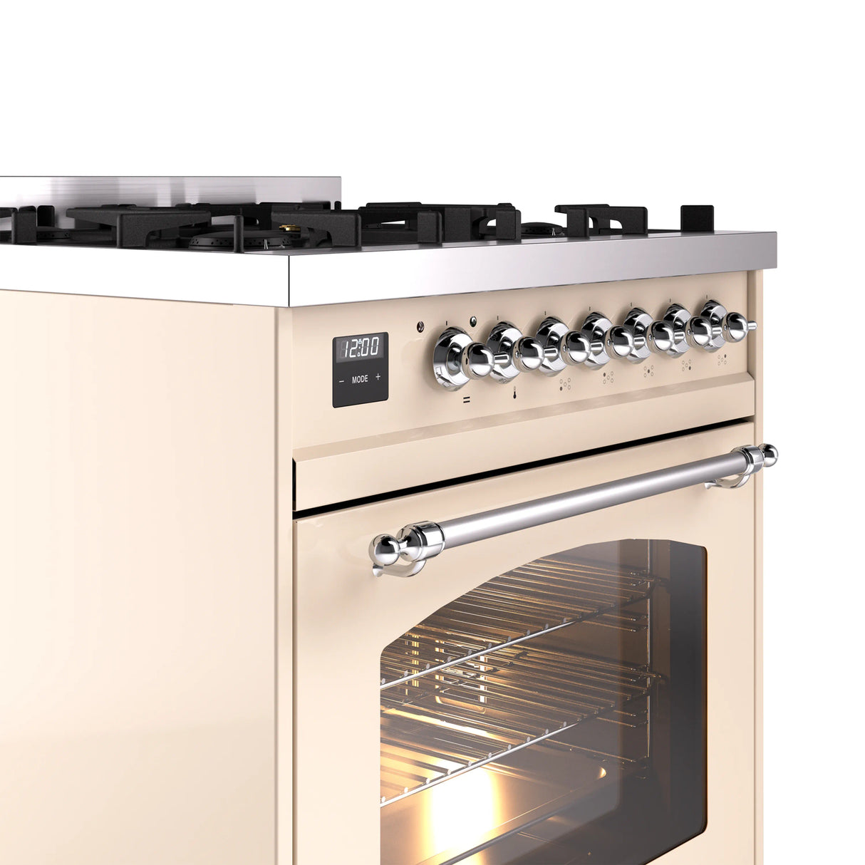 ILVE Nostalgie II 30-Inch Freestanding Natural Gas Dual Fuel Range in Antique White with Chrome Trim (UP30NMPAWC)