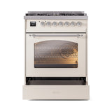 ILVE Nostalgie II 30-Inch Freestanding Propane Gas Dual Fuel Range in Antique White with Chrome Trim (UP30NMPAWCLP)