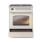 ILVE Nostalgie II 30-Inch Freestanding Natural Gas Dual Fuel Range in Antique White with Chrome Trim (UP30NMPAWC)
