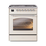 ILVE Nostalgie II 30-Inch Freestanding Propane Gas Dual Fuel Range in Antique White with Chrome Trim (UP30NMPAWCLP)