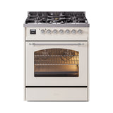 ILVE Nostalgie II 30-Inch Freestanding Propane Gas Dual Fuel Range in Antique White with Chrome Trim (UP30NMPAWCLP)