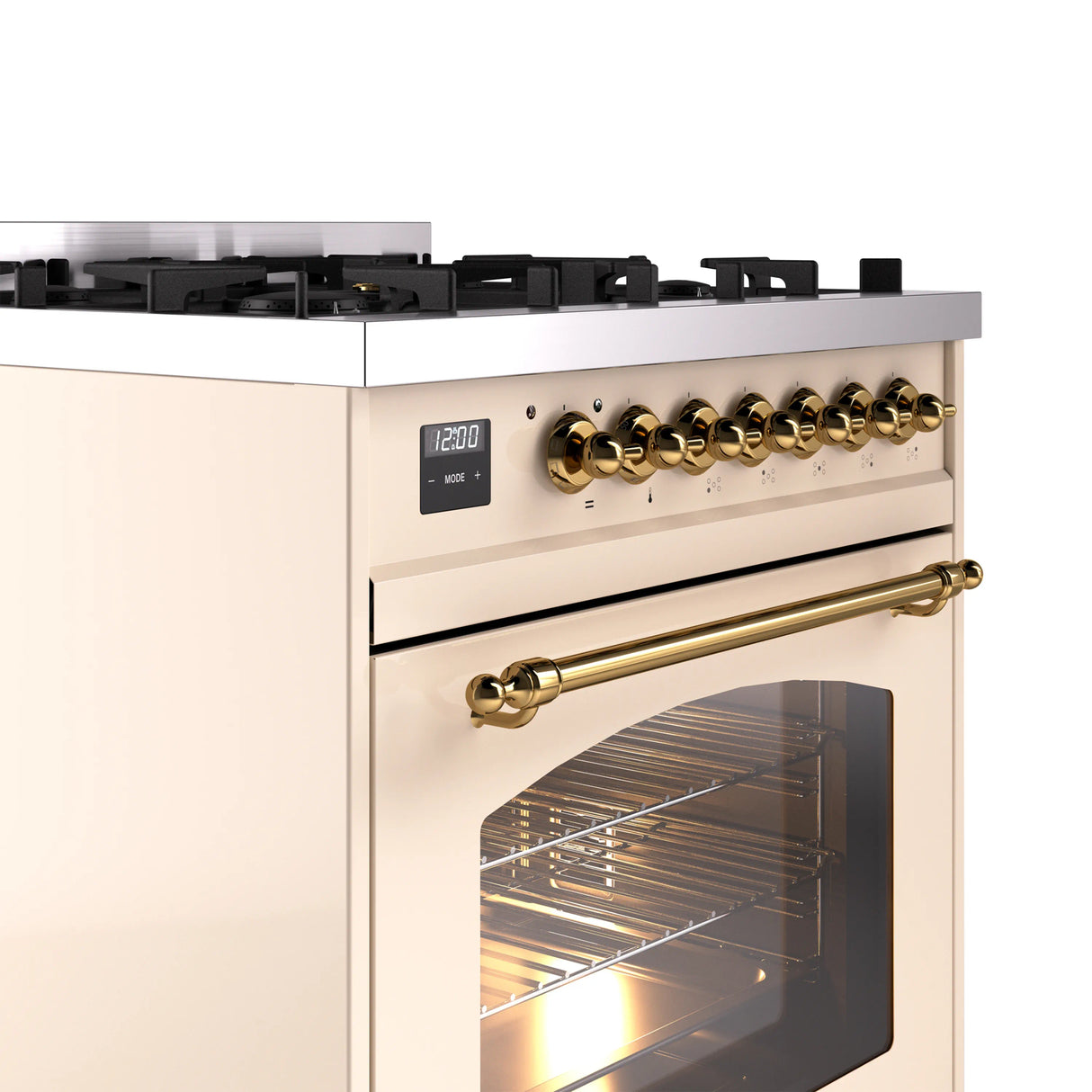 ILVE Nostalgie II 30-Inch Dual Fuel Freestanding Range in Antique White with Brass Trim (UP30NMPAWGLP)