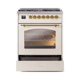 ILVE Nostalgie II 30-Inch Dual Fuel Freestanding Range in Antique White with Brass Trim (UP30NMPAWGLP)
