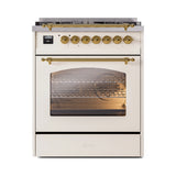 ILVE Nostalgie II 30-Inch Dual Fuel Freestanding Range in Antique White with Brass Trim (UP30NMPAWGLP)