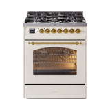 ILVE Nostalgie II 30-Inch Dual Fuel Freestanding Range in Antique White with Brass Trim (UP30NMPAWGLP)