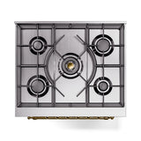 ILVE Nostalgie II 30-Inch Dual Fuel Freestanding Range in Antique White with Brass Trim (UP30NMPAWGLP)