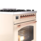 ILVE Nostalgie II 30-Inch Freestanding Natural Gas Dual Fuel Range in Antique White with Copper Trim (UP30NMPAWP)