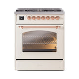 ILVE Nostalgie II 30-Inch Freestanding Natural Gas Dual Fuel Range in Antique White with Copper Trim (UP30NMPAWP)