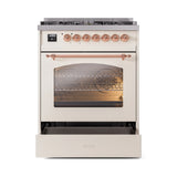 ILVE Nostalgie II 30-Inch Freestanding Natural Gas Dual Fuel Range in Antique White with Copper Trim (UP30NMPAWP)