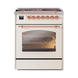 ILVE Nostalgie II 30-Inch Freestanding Natural Gas Dual Fuel Range in Antique White with Copper Trim (UP30NMPAWP)
