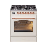ILVE Nostalgie II 30-Inch Dual Fuel Freestanding Range in Antique White with Copper Trim (UP30NMPAWPLP)