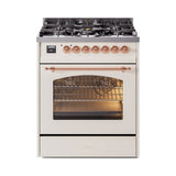 ILVE Nostalgie II 30-Inch Freestanding Natural Gas Dual Fuel Range in Antique White with Copper Trim (UP30NMPAWP)