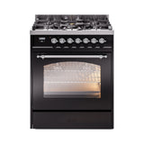 ILVE Nostalgie II 30-Inch Freestanding Natural Gas Dual Fuel Range in Glossy Black with Chrome Trim (UP30NMPBKC)